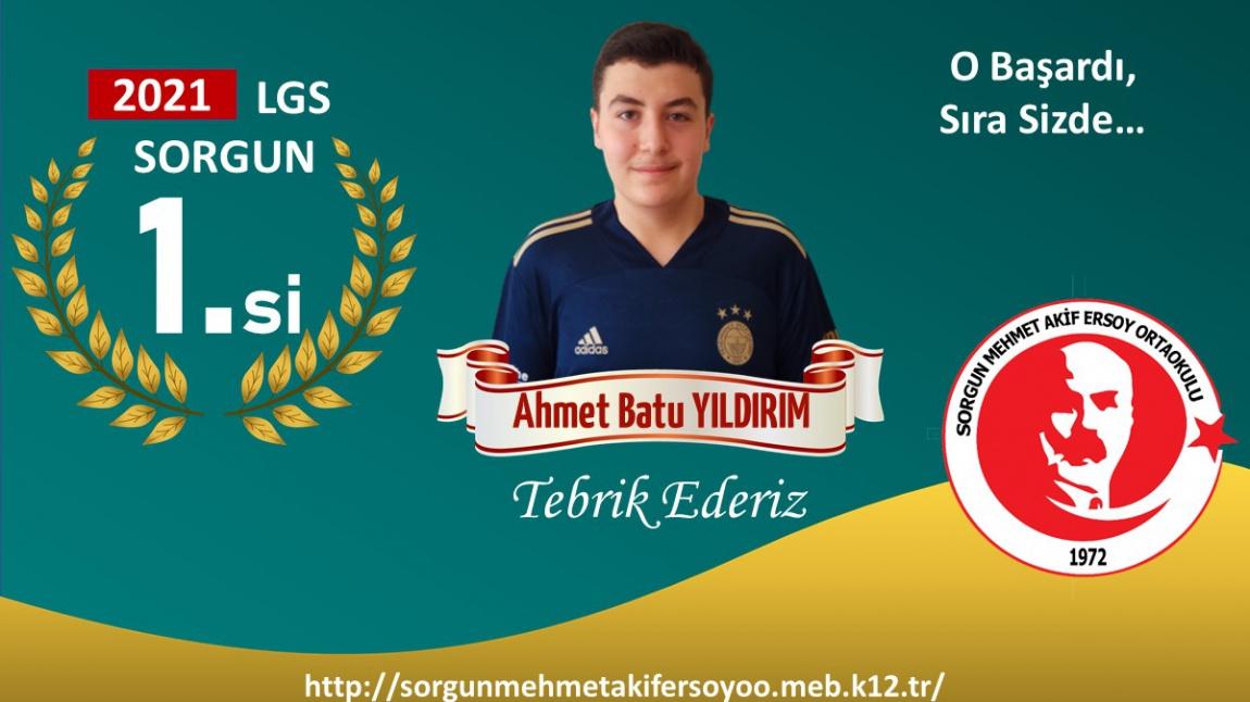 Öğrencimiz Ahmet Batu YILDIRIM 2021 LGS de Sorgun İlçe Birincisi Olmuştur.